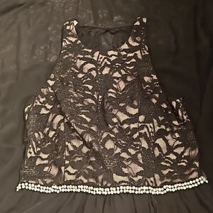 City Studio, Size Jrs 9, waist sequins, hi-lo midi, lace top, open back